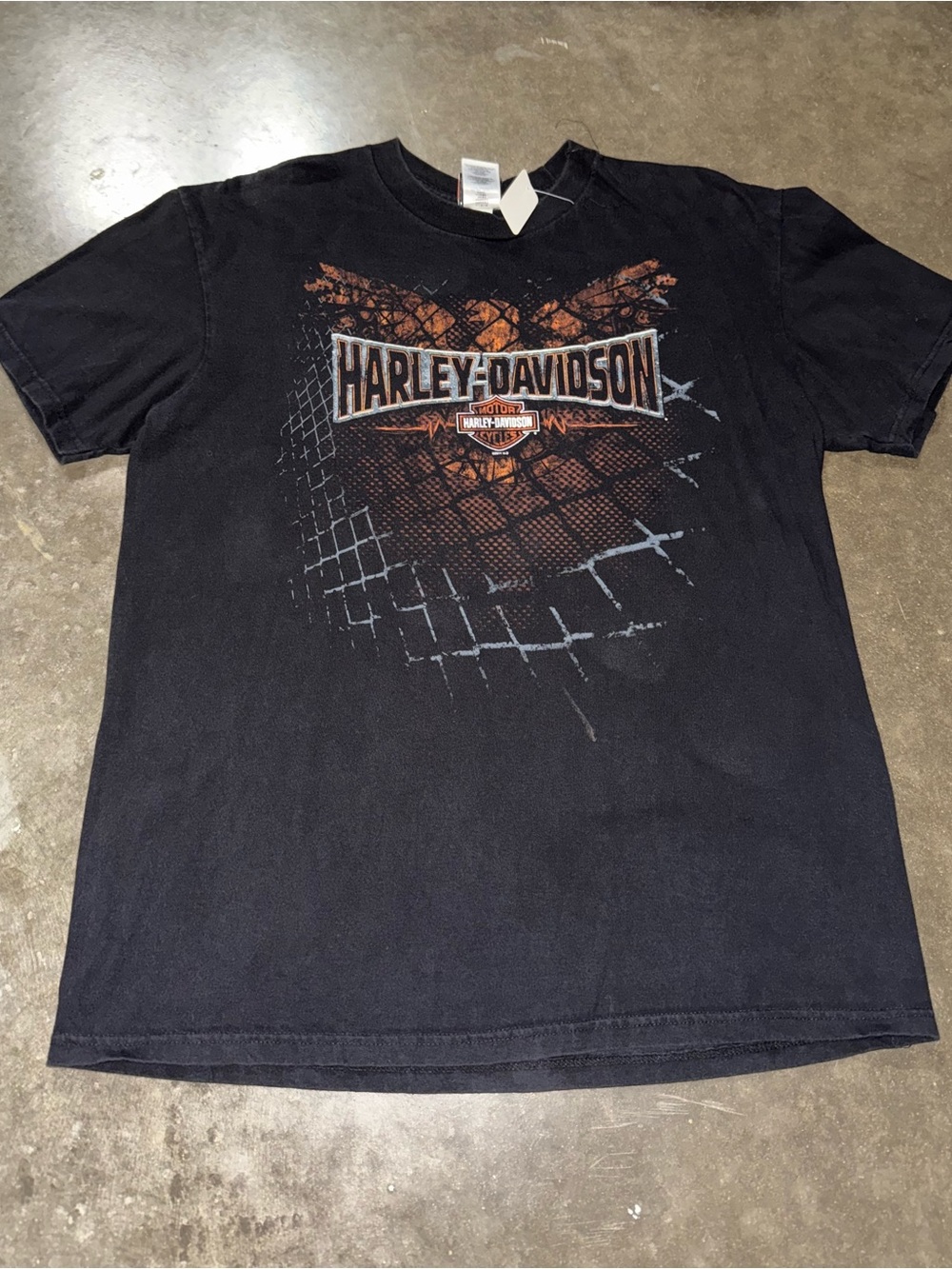 VTG 2000s Harley‑Davidson Black Tee with Orange and White Logo Graphic